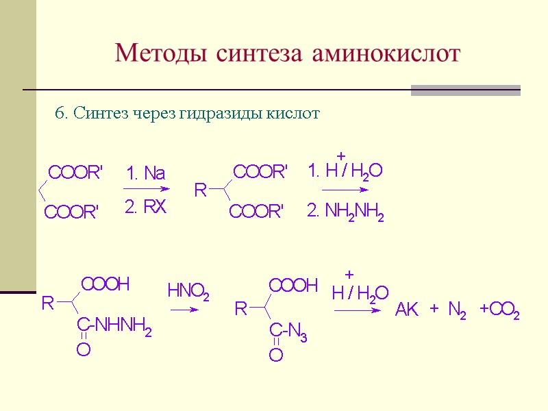 Методы синтеза аминокислот 6. Синтез через гидразиды кислот